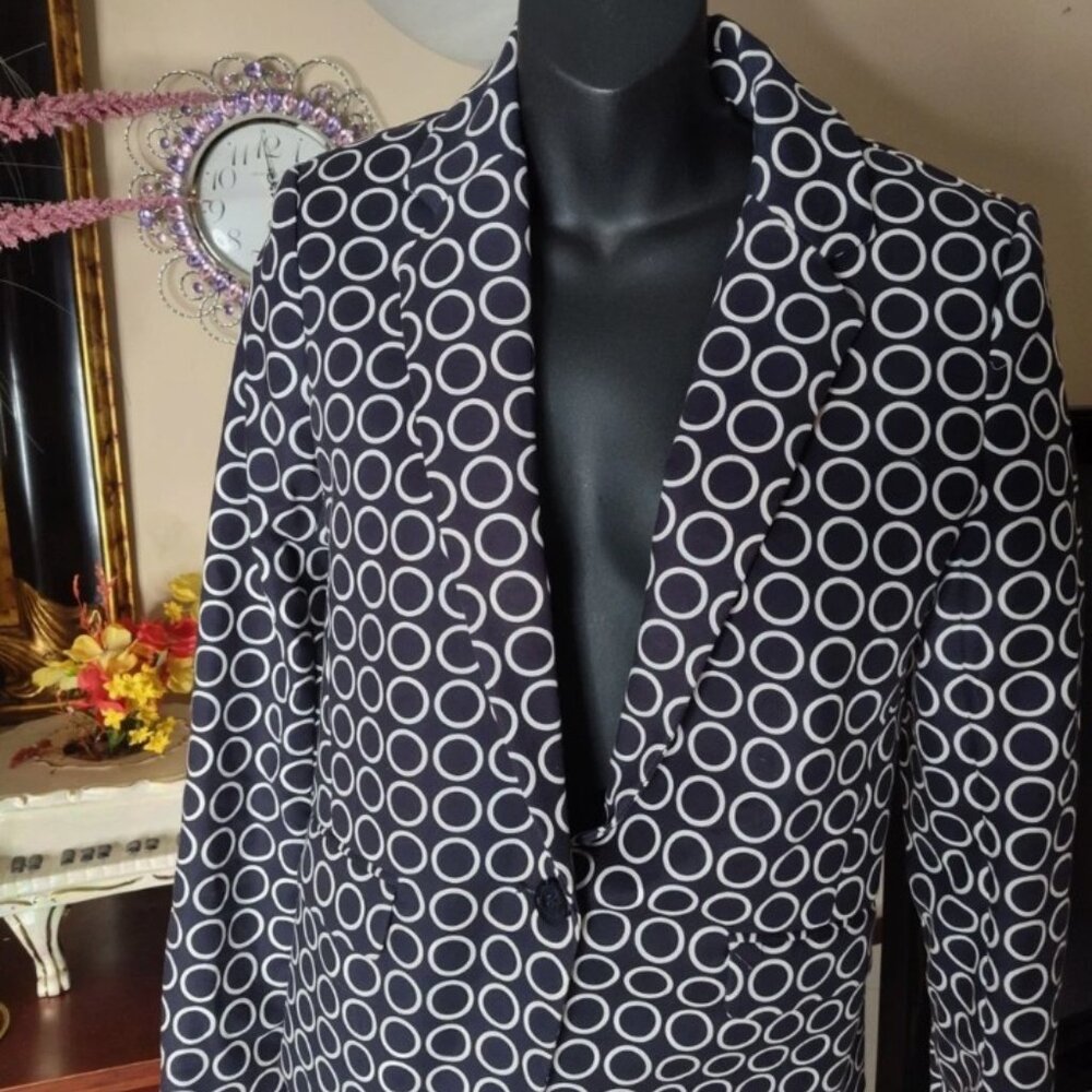 Michael Kors Dot Pattern Tailored Suit Blazer Jacket Dotted Black White Size 4